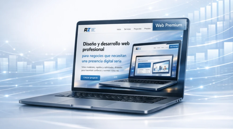 Laptop mostrando un sitio web profesional (Web Premium)