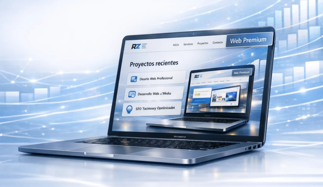 Laptop mostrando proyectos recientes (Web Premium)